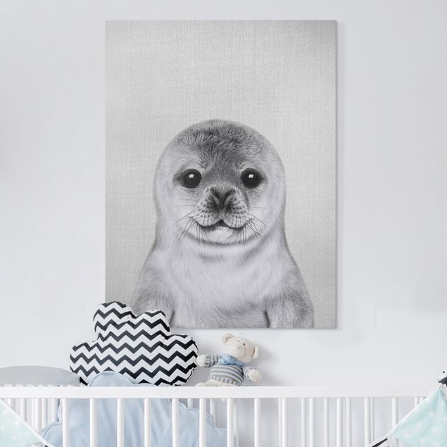 Canvas print - Baby Seal Ronny Black And White - Portrait format 3:4