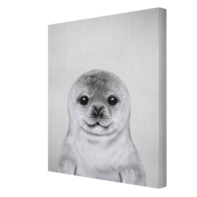 Canvas print - Baby Seal Ronny Black And White - Portrait format 3:4