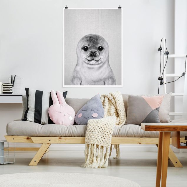 Poster art print - Baby Seal Ronny Black And White