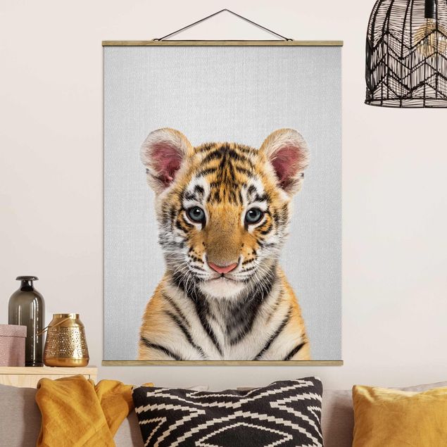 Fabric print with poster hangers - Baby Tiger Thor - Portrait format 3:4