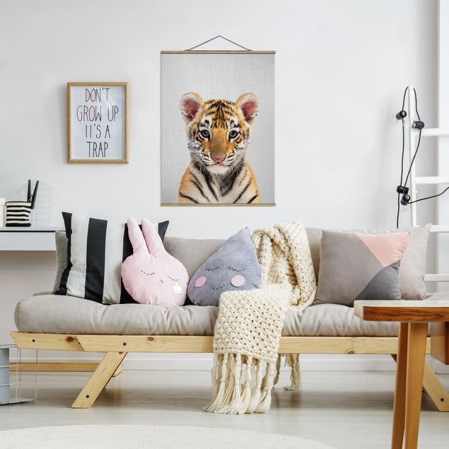 Fabric print with poster hangers - Baby Tiger Thor - Portrait format 3:4