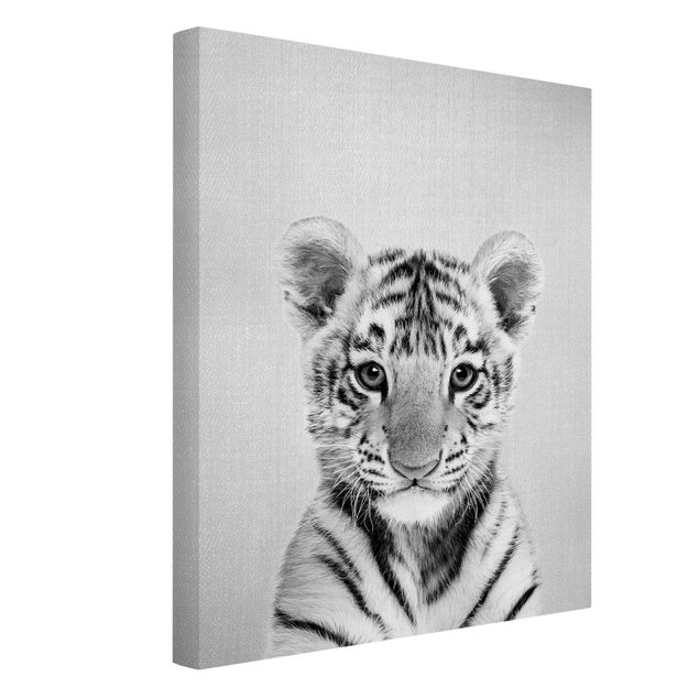 Canvas print - Baby Tiger Thor Black And White - Portrait format 3:4