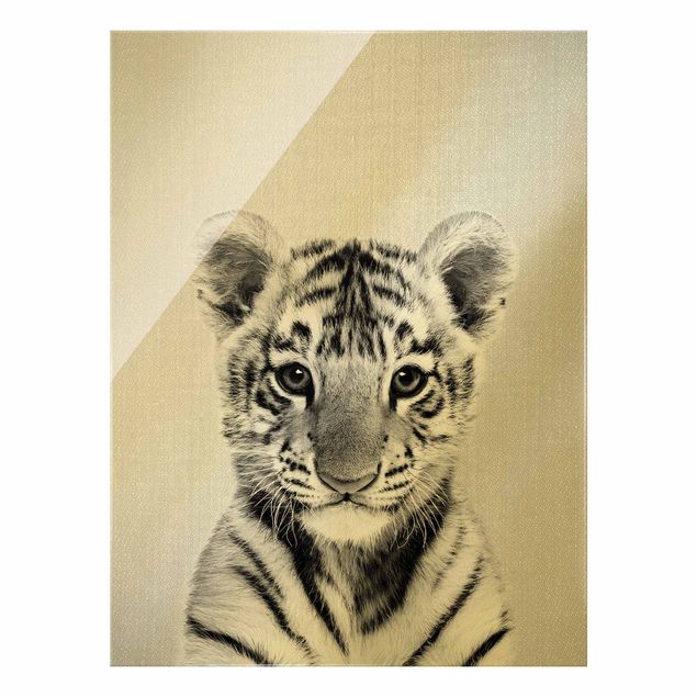 Glass print - Baby Tiger Thor Black And White