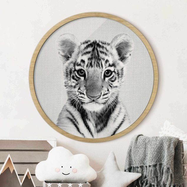 Framed prints round Baby Tiger Thor Black And White