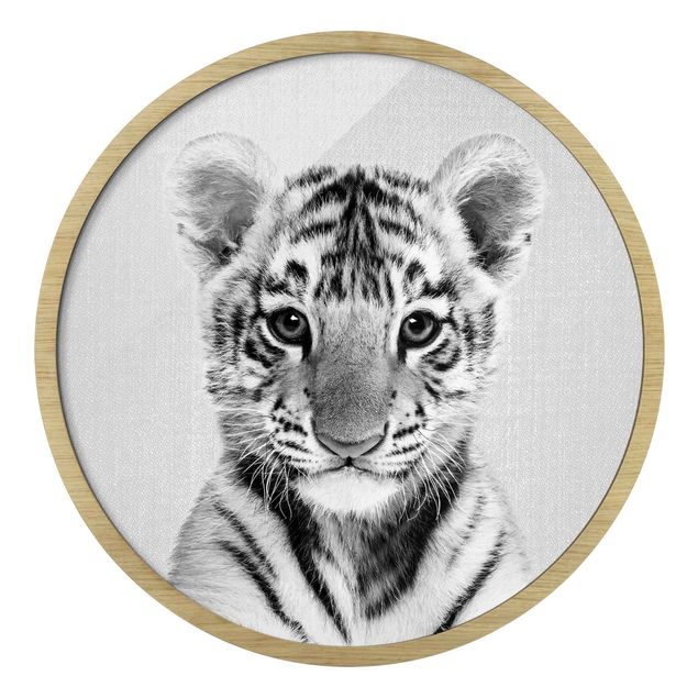 Circular framed print - Baby Tiger Thor Black And White