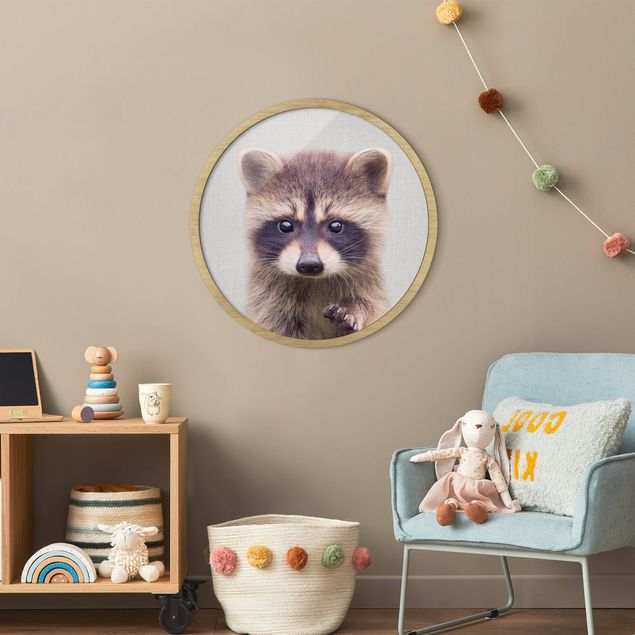 Circular framed print - Baby Raccoon Wicky
