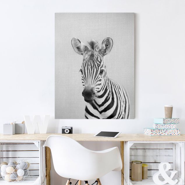 Canvas print - Baby Zebra Zoey Black And White - Portrait format 3:4