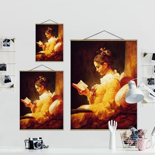 Fabric print with poster hangers - Jean Honoré Fragonard - Young Girl Reading
