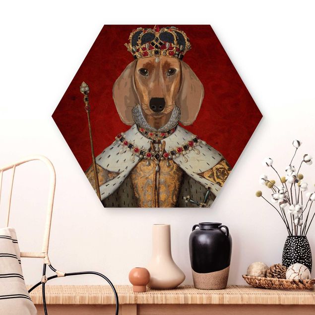 Wooden hexagon - Animal Portrait - Dachshund Queen