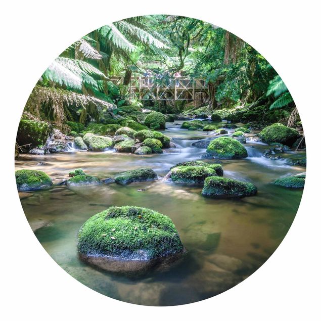 Self-adhesive round wallpaper - Creek In Jungle