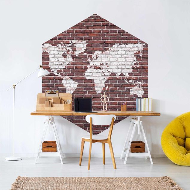 Self-adhesive hexagonal pattern wallpaper - Brick World Map