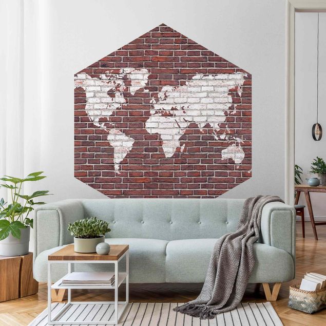 Self-adhesive hexagonal pattern wallpaper - Brick World Map