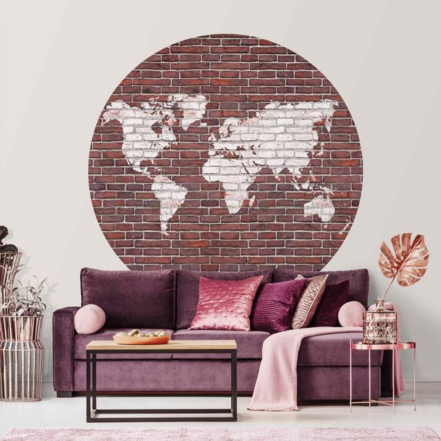 Self-adhesive round wallpaper - Brick World Map