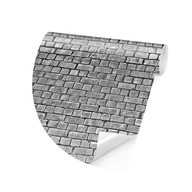 Self-adhesive round wallpaper - Brick Tile Wallpaper Black And White
