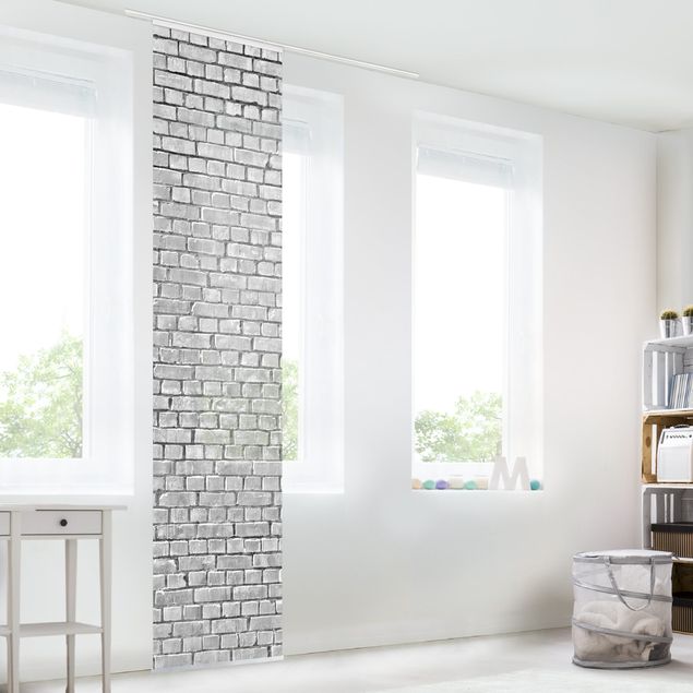 Sliding panel curtains set - Brick Wallpaper Black And White