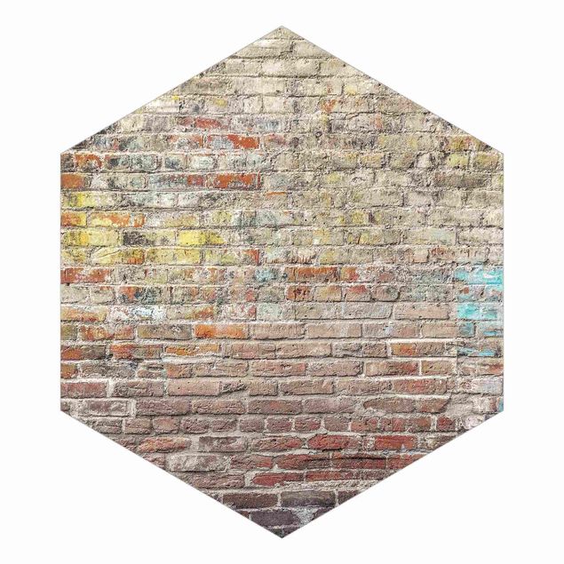 Self-adhesive hexagonal wall mural - Brick Wall With Shabby Colouring