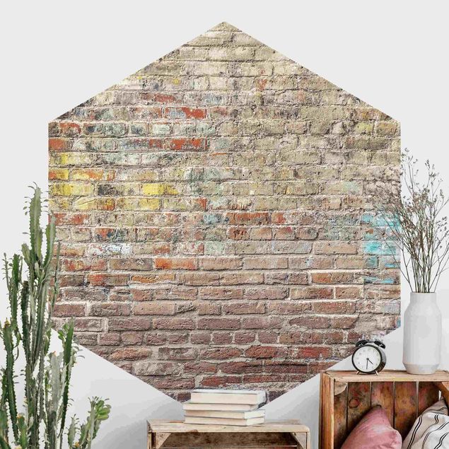 Hexagonal wall mural Brick Wall With Shabby Colouring