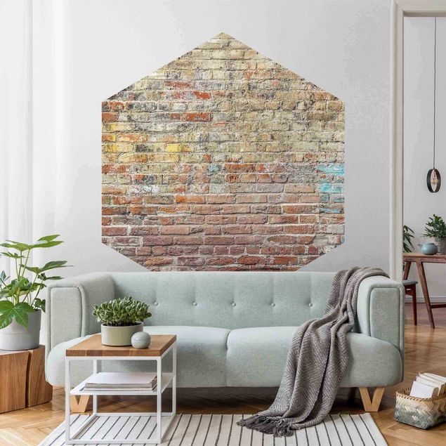 Self-adhesive hexagonal wall mural - Brick Wall With Shabby Colouring