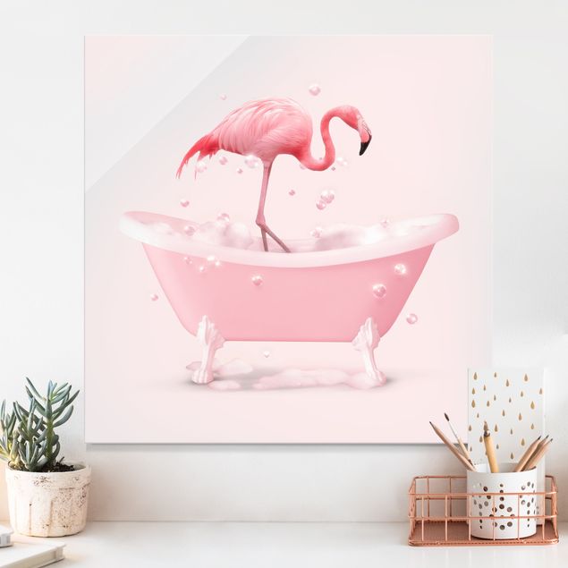 Glas Magnettafel Bath Tub Flamingo