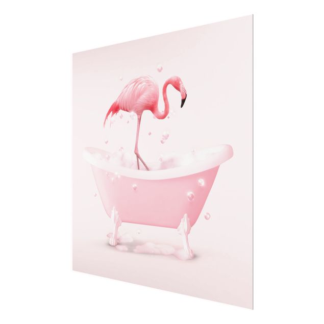 Glass print - Bath Tub Flamingo - Square 1:1