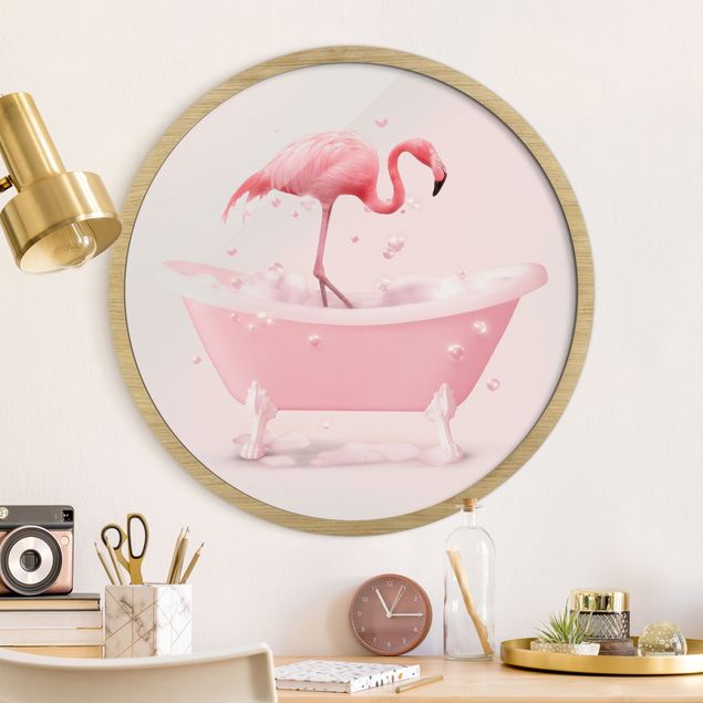 Framed prints round Bath Tub Flamingo