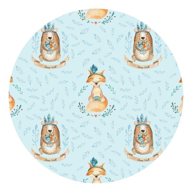 Self-adhesive round wallpaper kids - Bears And Foxes In Front Of Blue