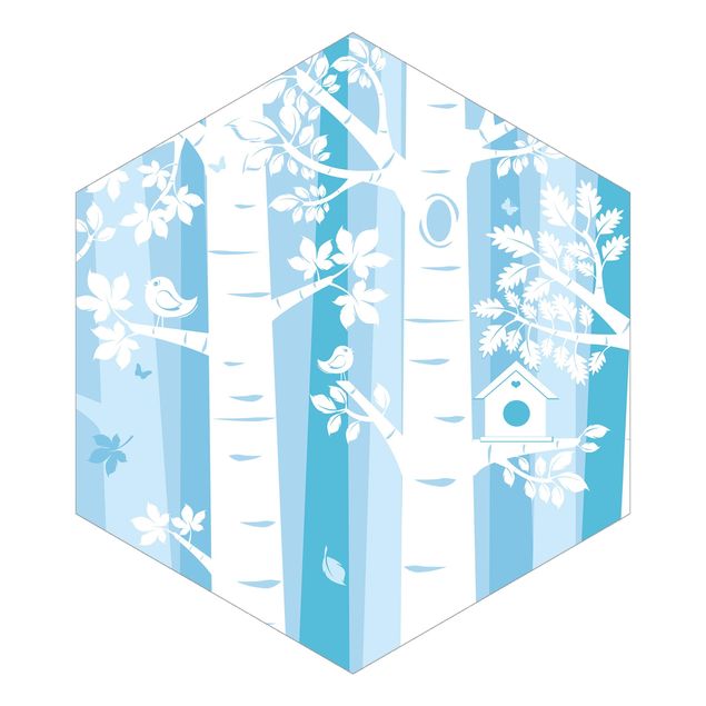Self-adhesive hexagonal pattern wallpaper - Trees In The Forest Blue