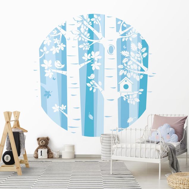 Self-adhesive round wallpaper kids - Trees In The Forest Blue