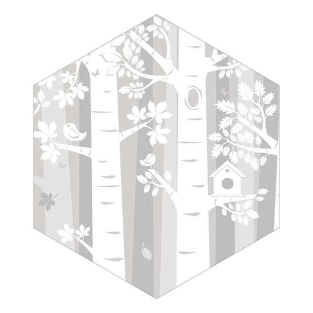 Self-adhesive hexagonal pattern wallpaper - Trees In The Forest Gray