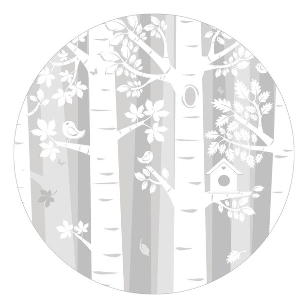 Self-adhesive round wallpaper kids - Trees In The Forest Grey