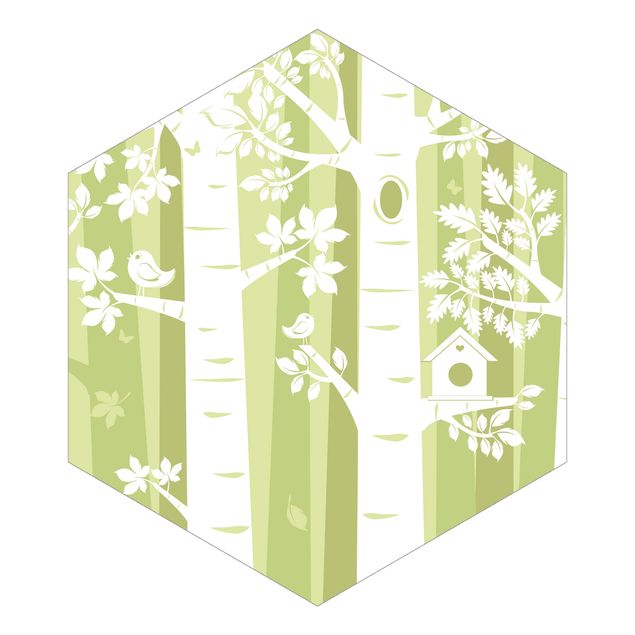 Self-adhesive hexagonal pattern wallpaper - Trees In The Forest Green