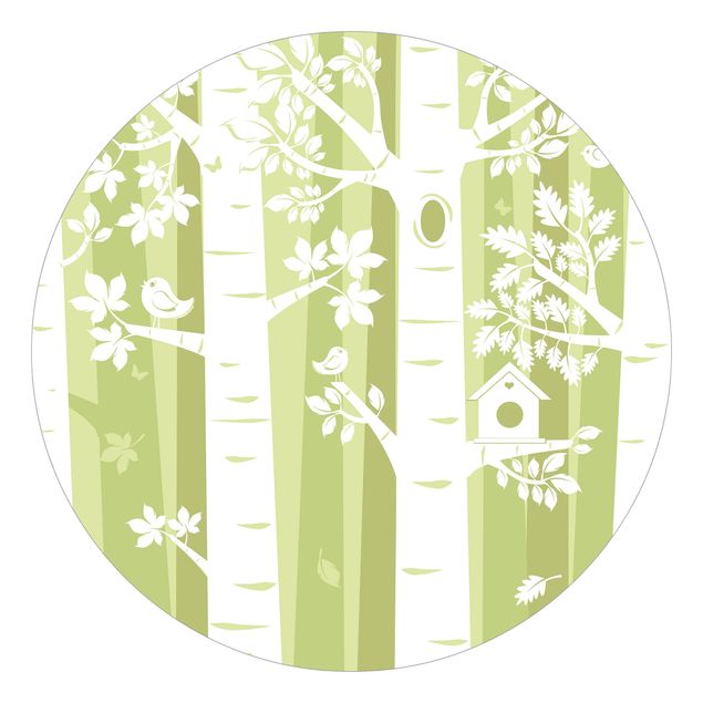 Self-adhesive round wallpaper kids - Trees In The Forest Green