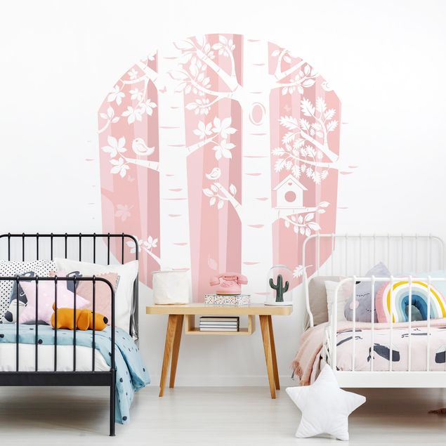 Self-adhesive round wallpaper kids - Trees In The Forest Pink