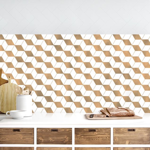 Kitchen splashback patterns Cube Pattern In 3D Gold
