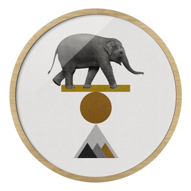 Circular framed print - Art Of Balance Elephant