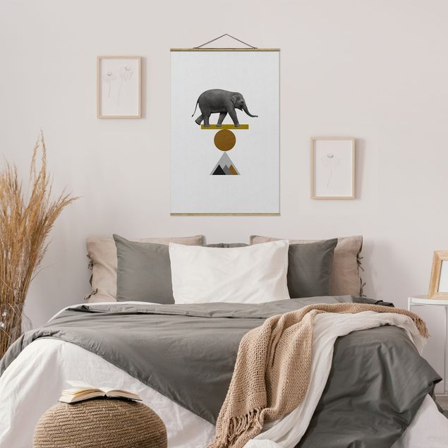 Fabric print with poster hangers - Art Of Balance Elephant - Portrait format 2:3