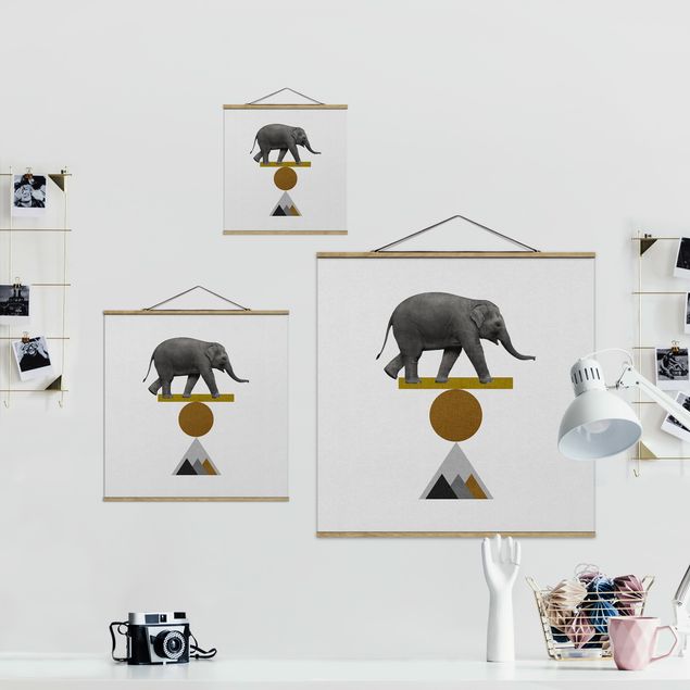 Fabric print with poster hangers - Art Of Balance Elephant - Square 1:1