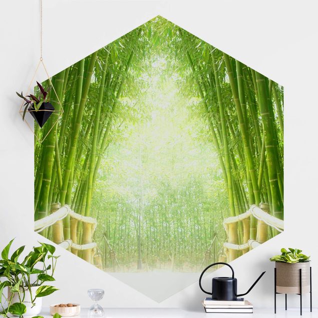 Self-adhesive hexagonal wall mural Bamboo Way