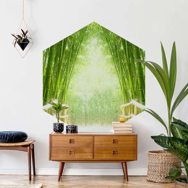 Self-adhesive hexagonal pattern wallpaper - Bamboo Way