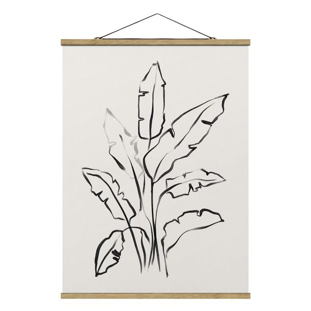 Fabric print with poster hangers - Banana Leaves Drawing - Portrait format 3:4