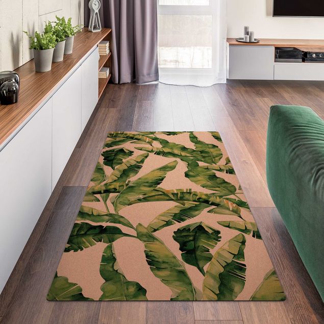 modern area rugs Banana Leaf Watercolour Pattern