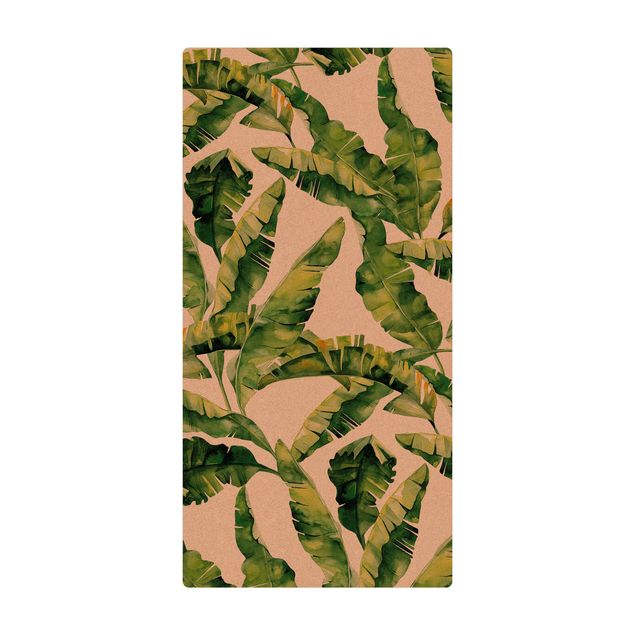 rug under dining table Banana Leaf Watercolour Pattern
