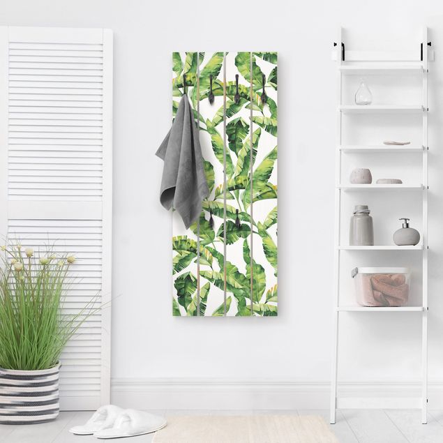 Wooden coat rack - Banana Leaf Watercolour Pattern