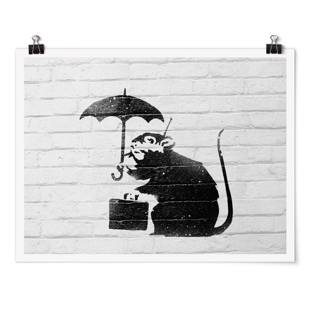 Poster - Banksy - Ratte mit Regenschirm - Querformat 4:3