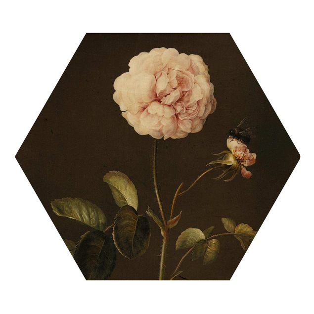 Wooden hexagon - Barbara Regina Dietzsch - French Rose with Bumblebee