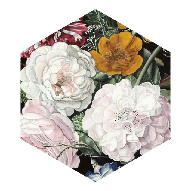 Self-adhesive hexagonal pattern wallpaper - Baroque Bouquet