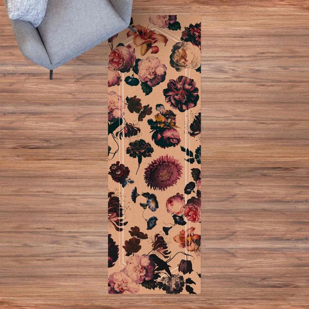 kitchen runner rugs Baroque Flowers With white Geometry