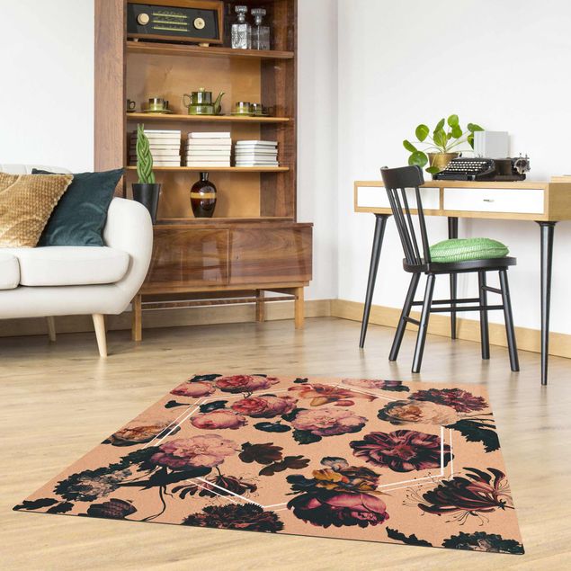 Cork mat - Baroque Flowers With white Geometry  - Square 1:1