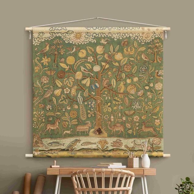 vintage tapestry Tree With Animals In Textile Look