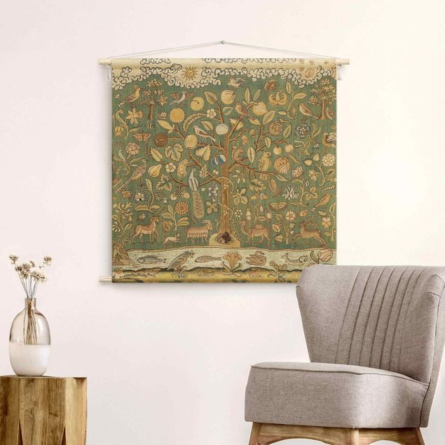 extra large tapestry Tree With Animals In Textile Look